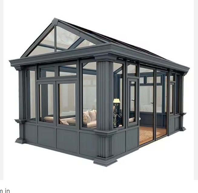 Taille personnalisée Petite salle de verre 4 saisons Chambre de jardin d'hiver Chambre de soleil en aluminium en gris
